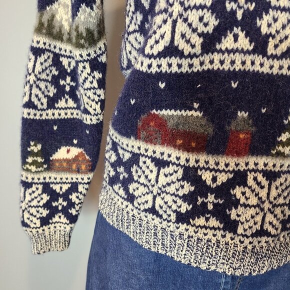 Vtg Woolrich Sweater Womens Medium Fair Isle Cottage Farm Wool Handframed 90s - Picture 10 of 11